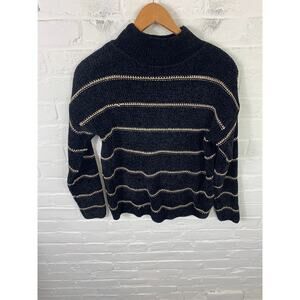 Rachel Zoe Women's Mock-Neck Striped Pullover Sweater Long Sleeve Black M